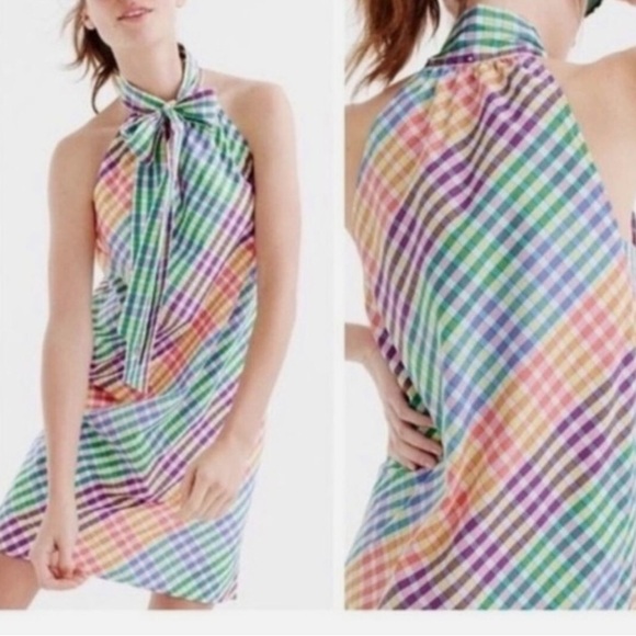 J Crew Multicolor Gingham Plaid Halter Dress - Picture 4 of 12